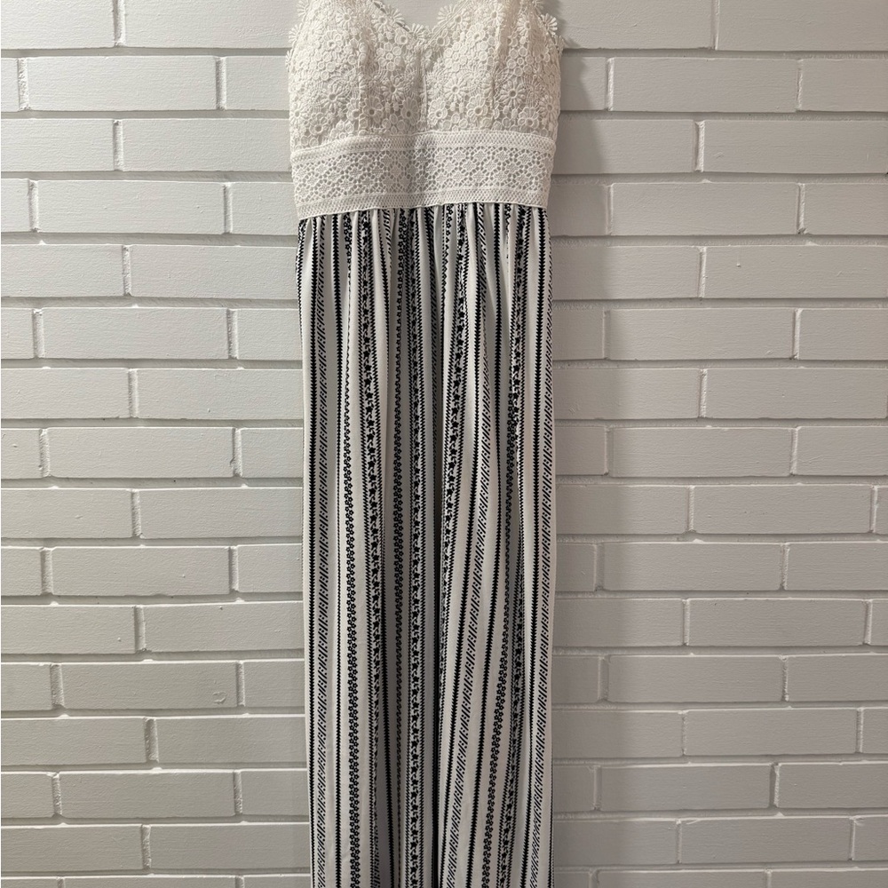 Elegant Lace Top Striped Jumpsuit